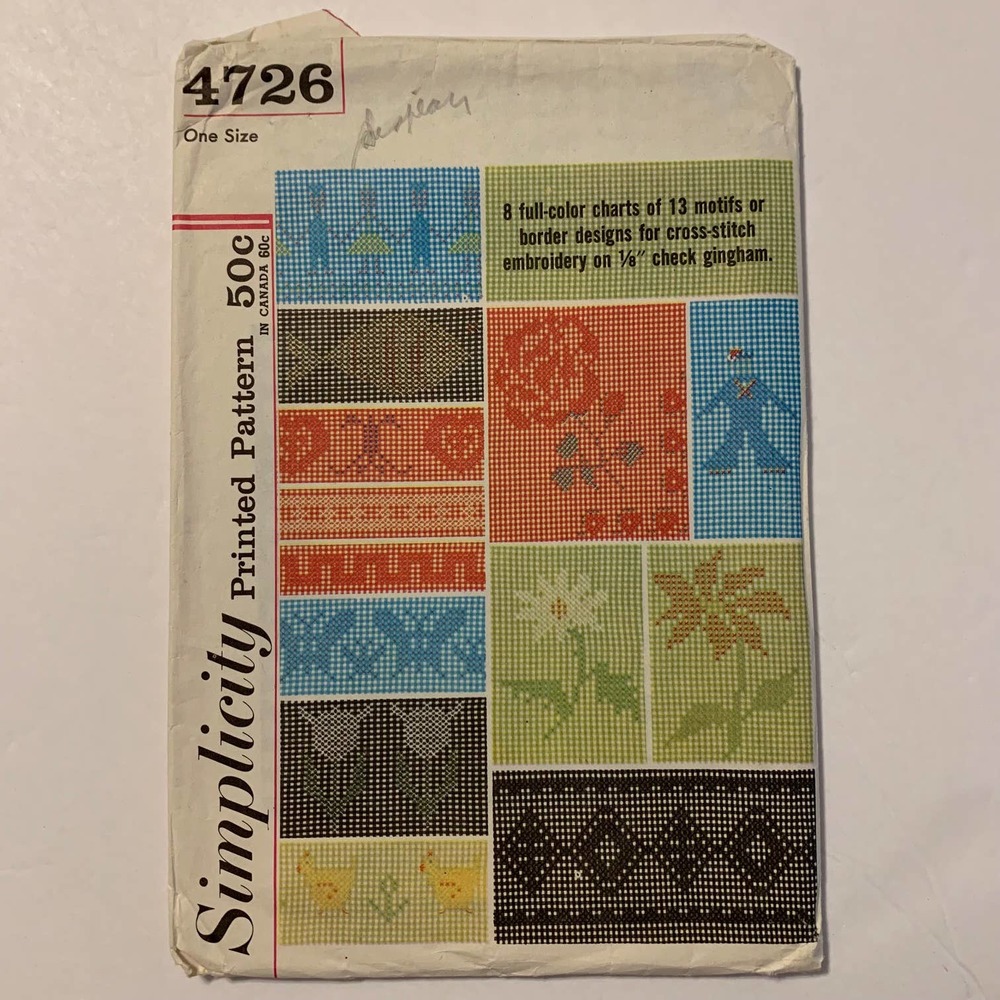 Simplicity Vintage 1960's Chart Pattern #4726 Embroidery Cross‎ Stitch